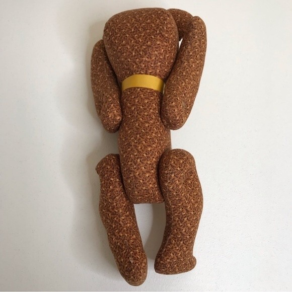 Vintage Handmade Brown Calico Fabric Button Jointed Teddy Bear Button Eyes 15" - Picture 9 of 9